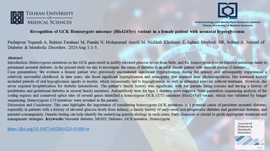 Recognition of GCK Homozygote missense (His424Tyr) variant in a female patient with neonatal hyperglycemia {faces}